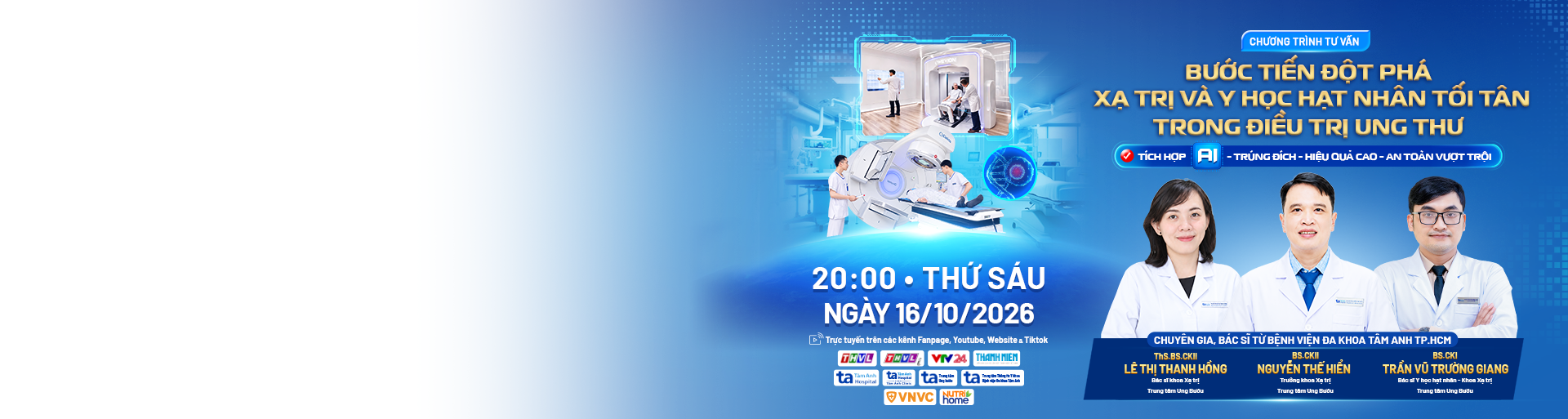 Banner chương trình tư vấn xạ trị và y học hạt nhân trong điều trị ung thư cùng chuyên gia Bệnh viện Đa khoa Tâm Anh TP.HCM