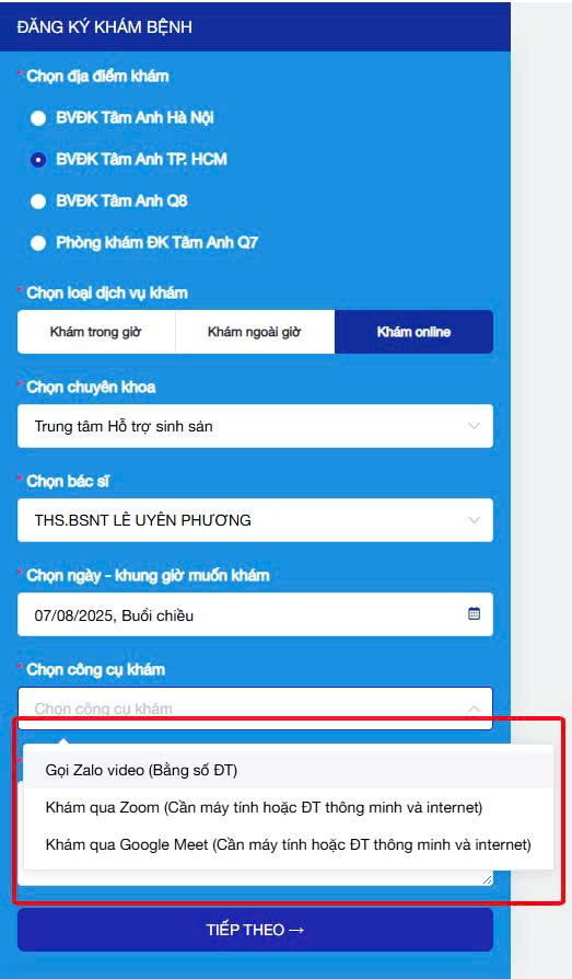 bước 6 đặt phòng khám online