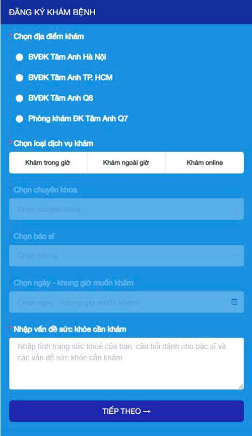 đặt lịch phòng khám online bước 1