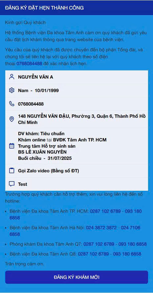 đặt lịch phòng khám online bước 10