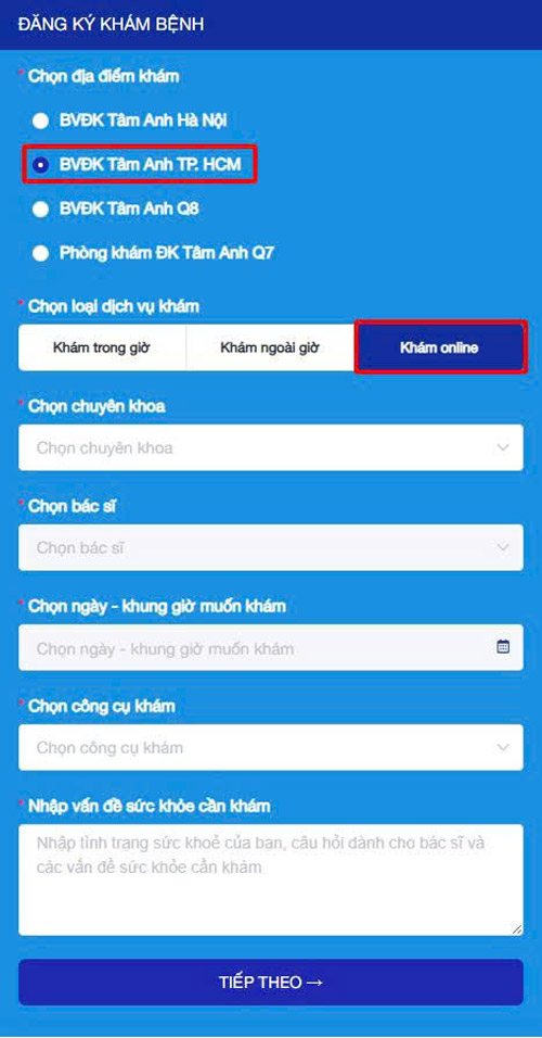 đặt lịch phòng khám online bước 2