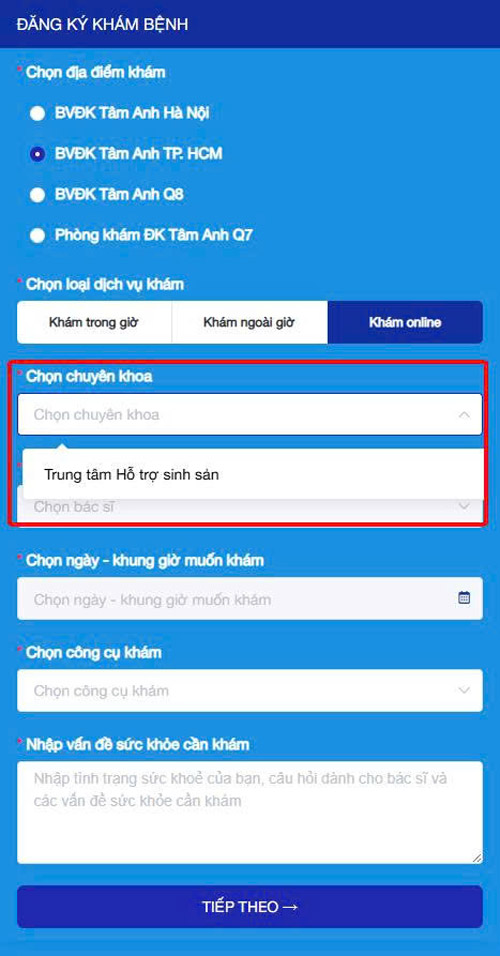đặt lịch phòng khám online bước 3
