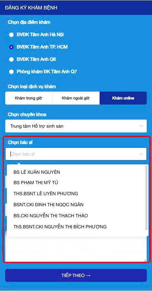 đặt lịch phòng khám online bước 4
