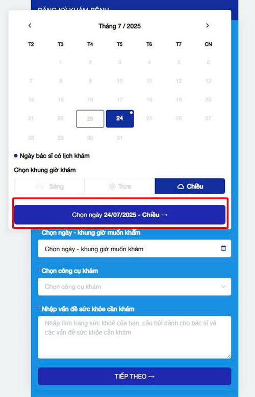 đặt lịch phòng khám online bước 5