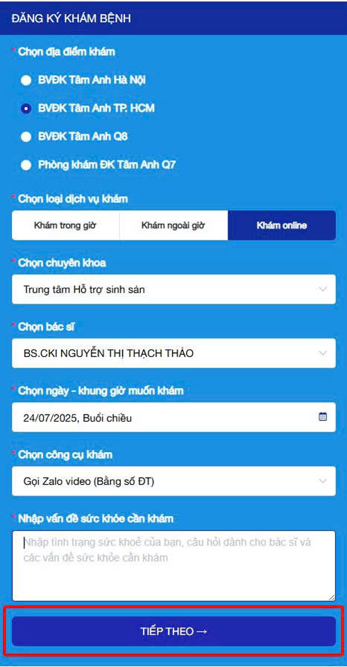 đặt lịch phòng khám online bước 7
