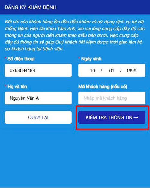 đặt lịch phòng khám online bước 8
