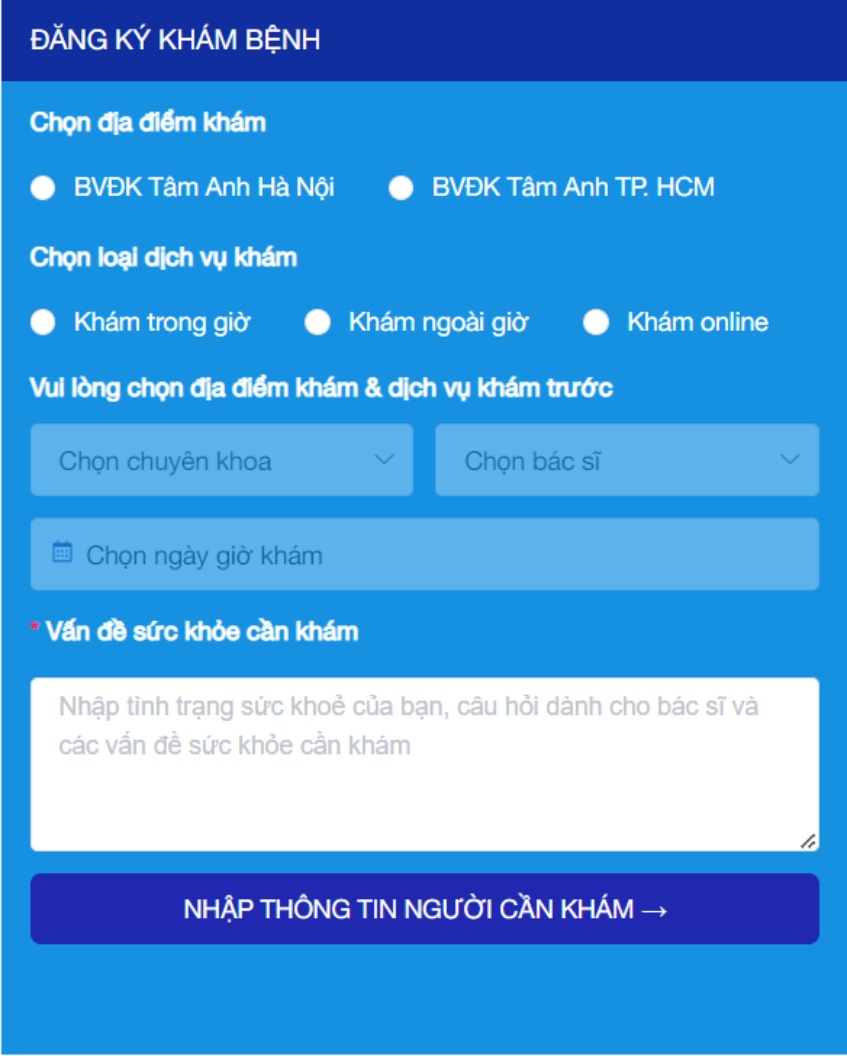 Đặt lịch khám nội tiết trên website bước 2.1