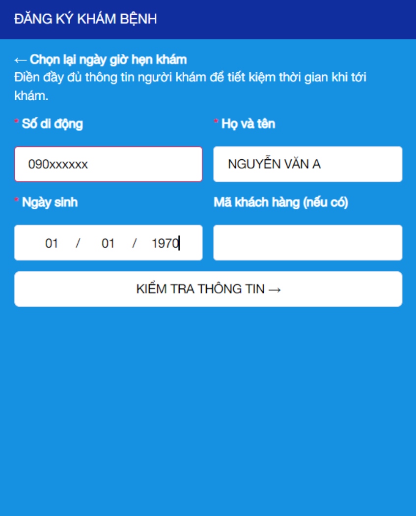 Đặt lịch khám nội tiết trên website bước 3