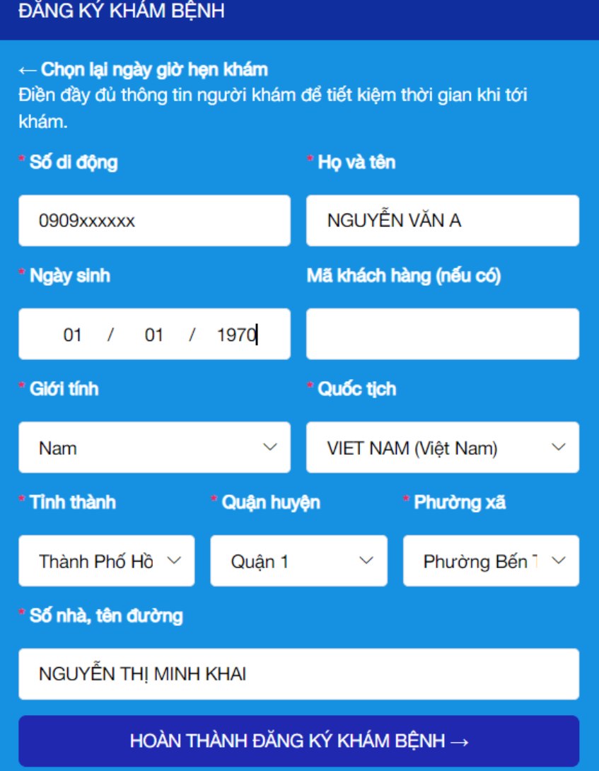 Đặt lịch khám nội tiết trên website bước 4