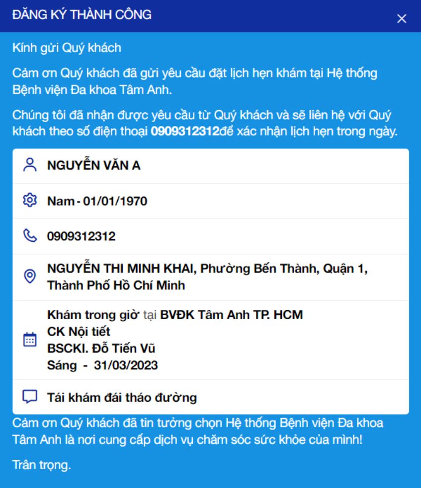 Đặt lịch khám nội tiết trên website bước 5