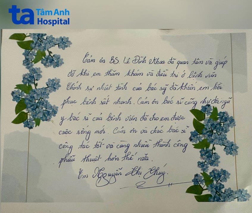 thư cảm ơn của bệnh nhân