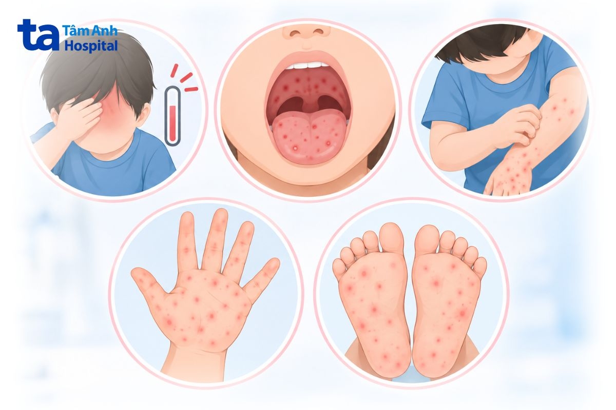 vết loét ở miệng và bóng nước ở lòng bàn tay