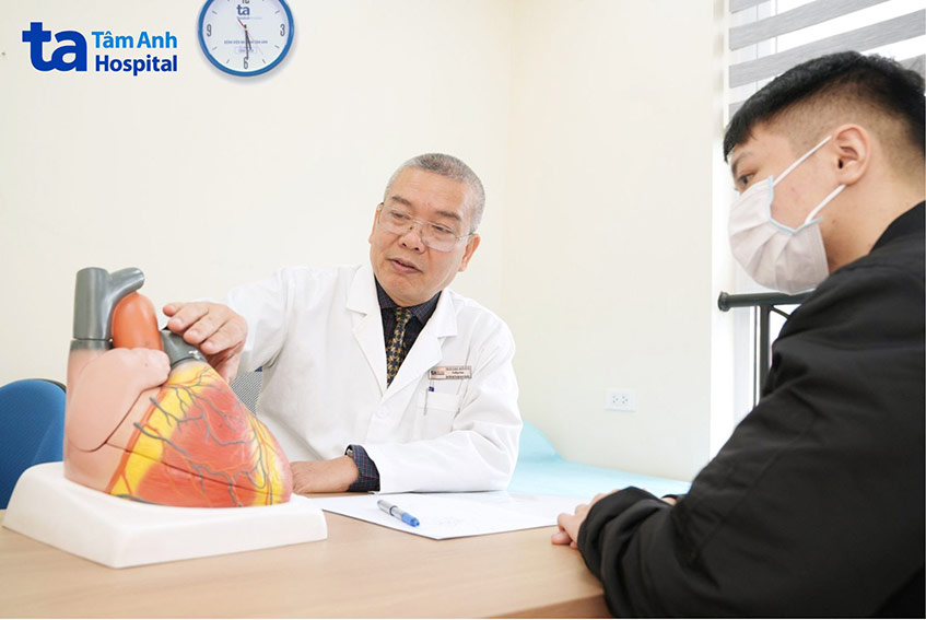 PGS Nguyễn Hữu Ước tư vấn cho một người bệnh tim mạch