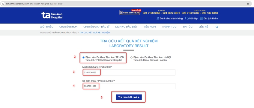 Màn hình hiển thị thông tin lịch sử thăm khám tại Bệnh viện