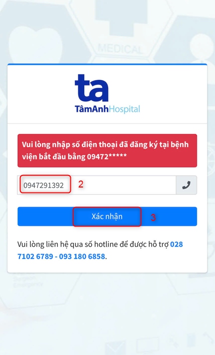 Màn hình sẽ hiển thị thông tin lịch sử thăm khám