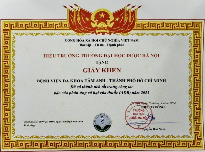 Tâm Anh đạt TOP 1 bệnh viện gửi báo cáo ADR