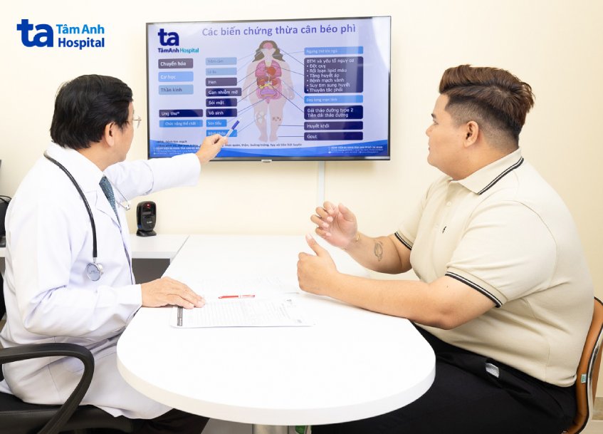 TS.BS Lâm Văn Hoàng đang tư vấn các tác hại của béo phì cho khách hàng