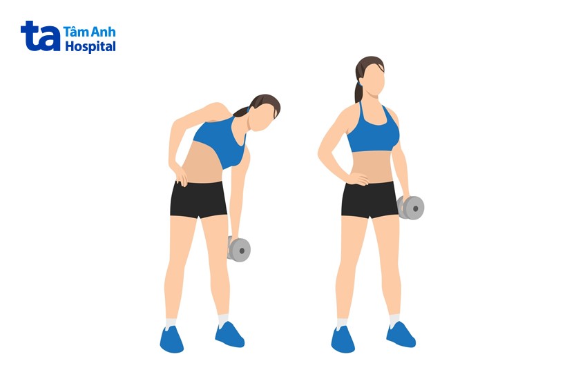 gập người với tạ giảm mỡ bụng