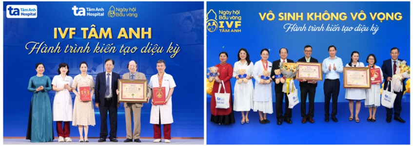 Tổ chức Kỷ lục Việt Nam (VietKings) liên tiếp trao chứng nhận cho đại diện BVĐK Tâm Anh TP.HCM và BVĐK Tâm Anh Hà Nội
