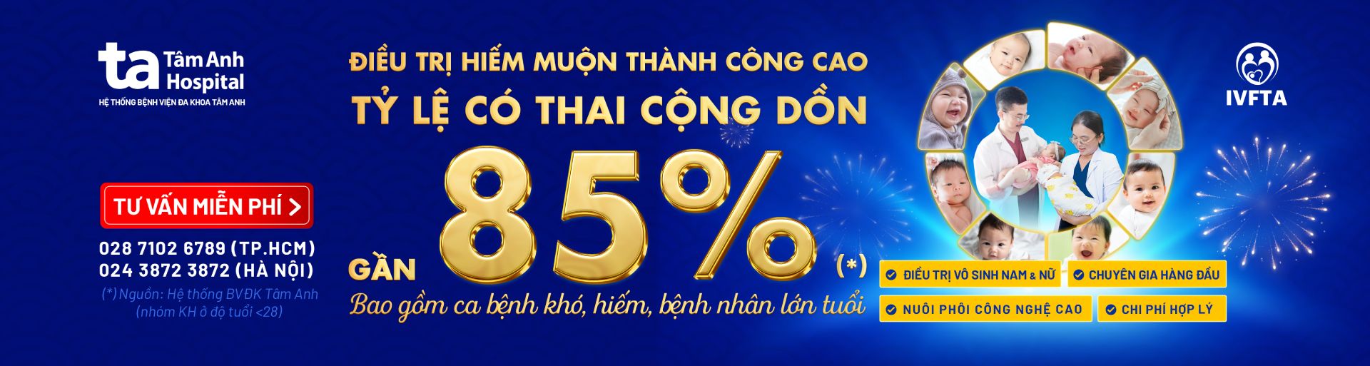 Banner tỷ lệ có thai cộng dồn của IVF Tâm Anh desk