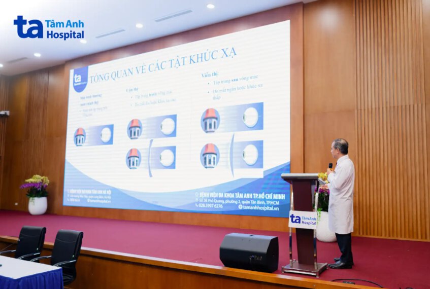 PGS Nguyễn Xuân Hiệp trình bày báo cáo “Tổng quan về các tật khúc xạ” trong khuôn khổ Ngày hội Tư vấn khúc xạ với chủ đề “Yêu thương đôi mắt ngành Y”