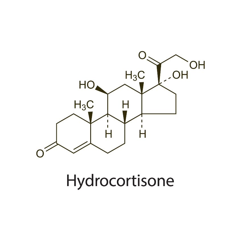 Công thức cấu trúc phân tử của hydrocortisone dạng steroid chống viêm.