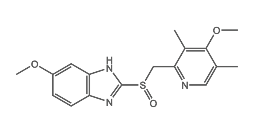Công thức cấu tạo phân tử của hoạt chất Omeprazole dùng trong điều trị dạ dày.