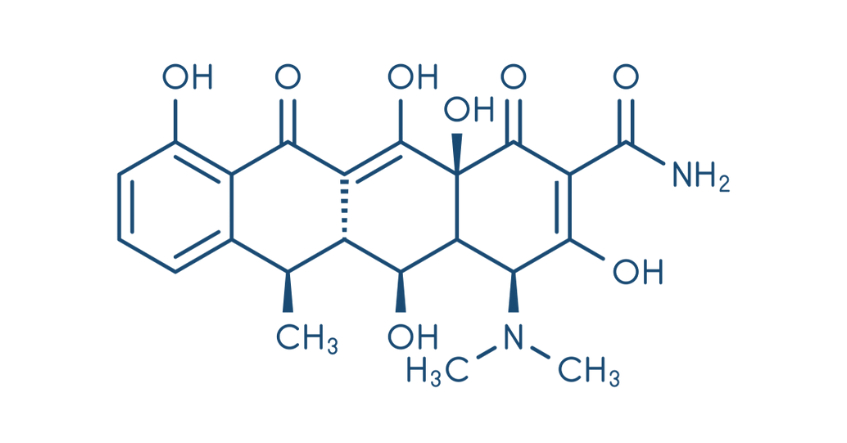 Cấu trúc hóa học của doxycycline, thuộc nhóm kháng sinh tetracycline