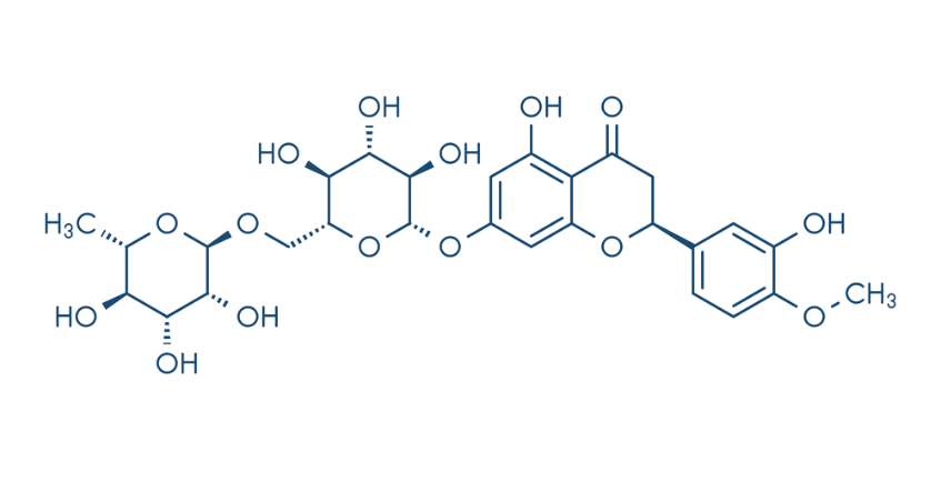 Cấu trúc phân tử của hesperidin, hợp chất flavonoid có trong vỏ cam chanh
