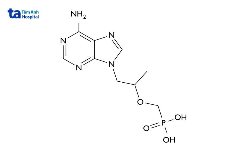 Công thức cấu tạo phân tử Tenofovir dạng đơn giản trên nền trắng