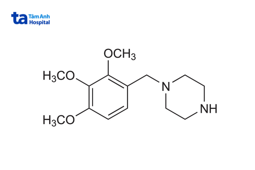 Công thức phân tử trimetazidine minh họa trong dược lý học