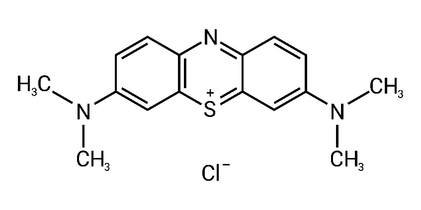 Cấu trúc phân tử hóa học của methylene blue, chất nhuộm và thuốc chỉ thị quan trọng
