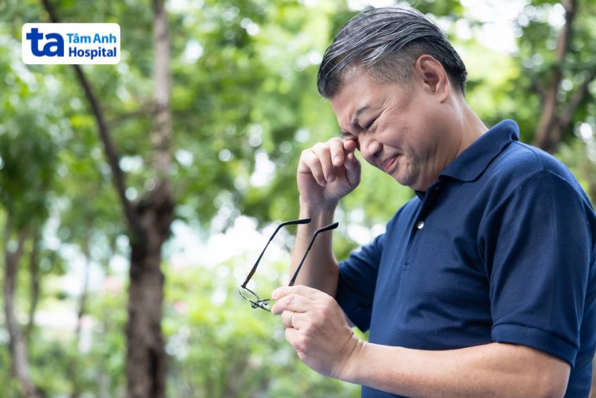 người đàn ông dụi mắt