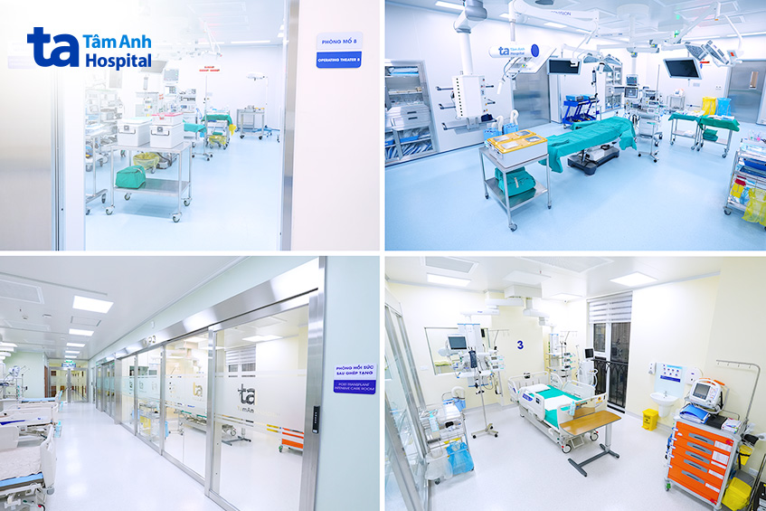 Phòng mổ và khu hồi sức sau mổ tại Bệnh viện Đa khoa Tâm Anh được đầu tư đồng bộ, bảo đảm tiêu chuẩn vô khuẩn và hồi sức cho các kỹ thuật phẫu thuật chuyên sâu, trong đó có ghép tạng