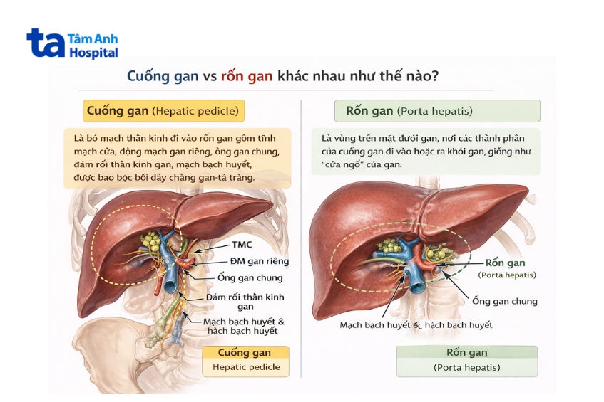 so sánh rốn gan và cuống gan