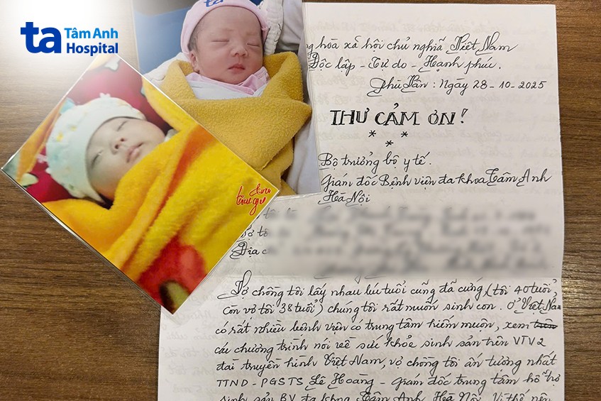 Thư cảm ơn vợ chồng anh Tùng gửi các bác sĩ đã giúp họ có con