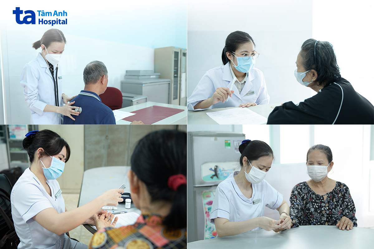 Bác sĩ BVĐK Tâm Anh TP.HCM thăm khám và tư vấn tầm soát tim mạch đái tháo đường cho người dân tại trạm y tế An Khánh