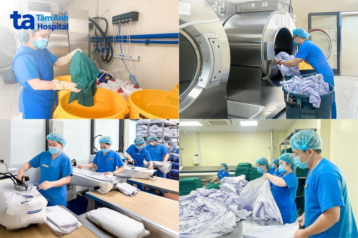 Phòng giặt tại Hệ thống Bệnh viện Đa khoa Tâm Anh được vận hành theo quy trình khép kín