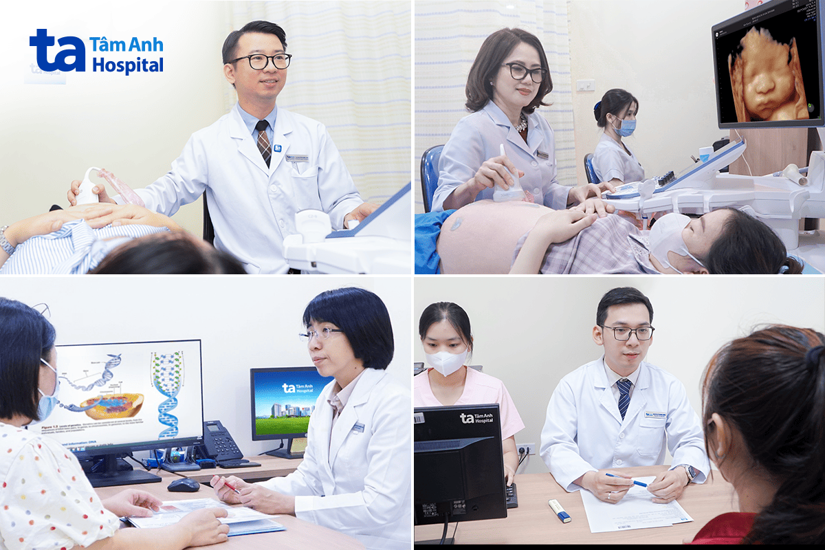 Bác sĩ Bệnh viện Đa khoa Tâm Anh đang thăm khám, tư vấn cho thai phụ