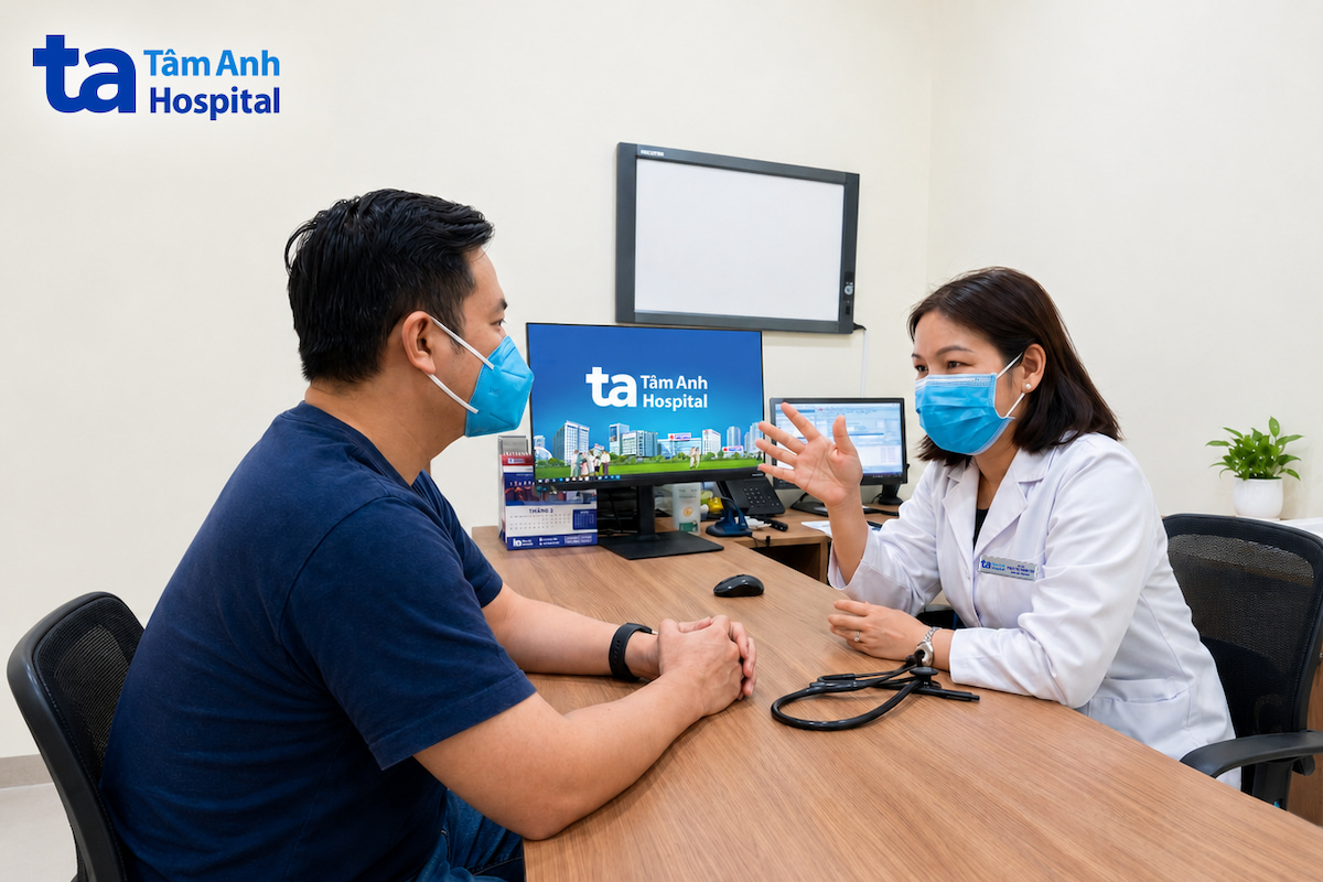 Bác sĩ Tâm giải thích các chỉ số và tình trạng sức khoẻ cho anh Tân