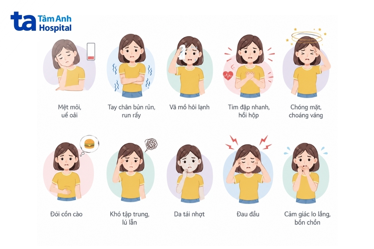 các dấu hiệu thường đi kèm khi hạ đường huyết