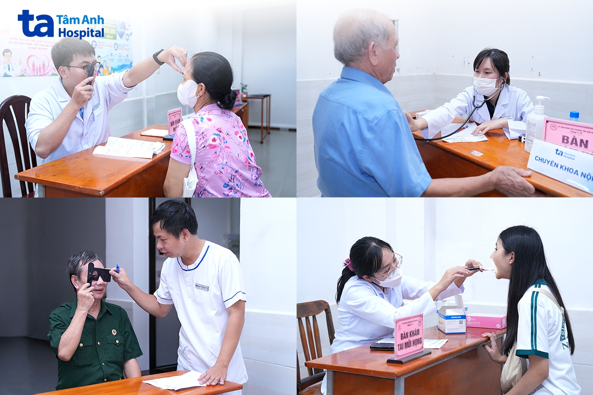 Đội ngũ y tế Bệnh viện Đa khoa Tâm Anh TP.HCM trực tiếp kiểm tra, thăm khám và tư vấn sức khỏe cho người dân với sự chu đáo và cẩn thận trong từng khâu