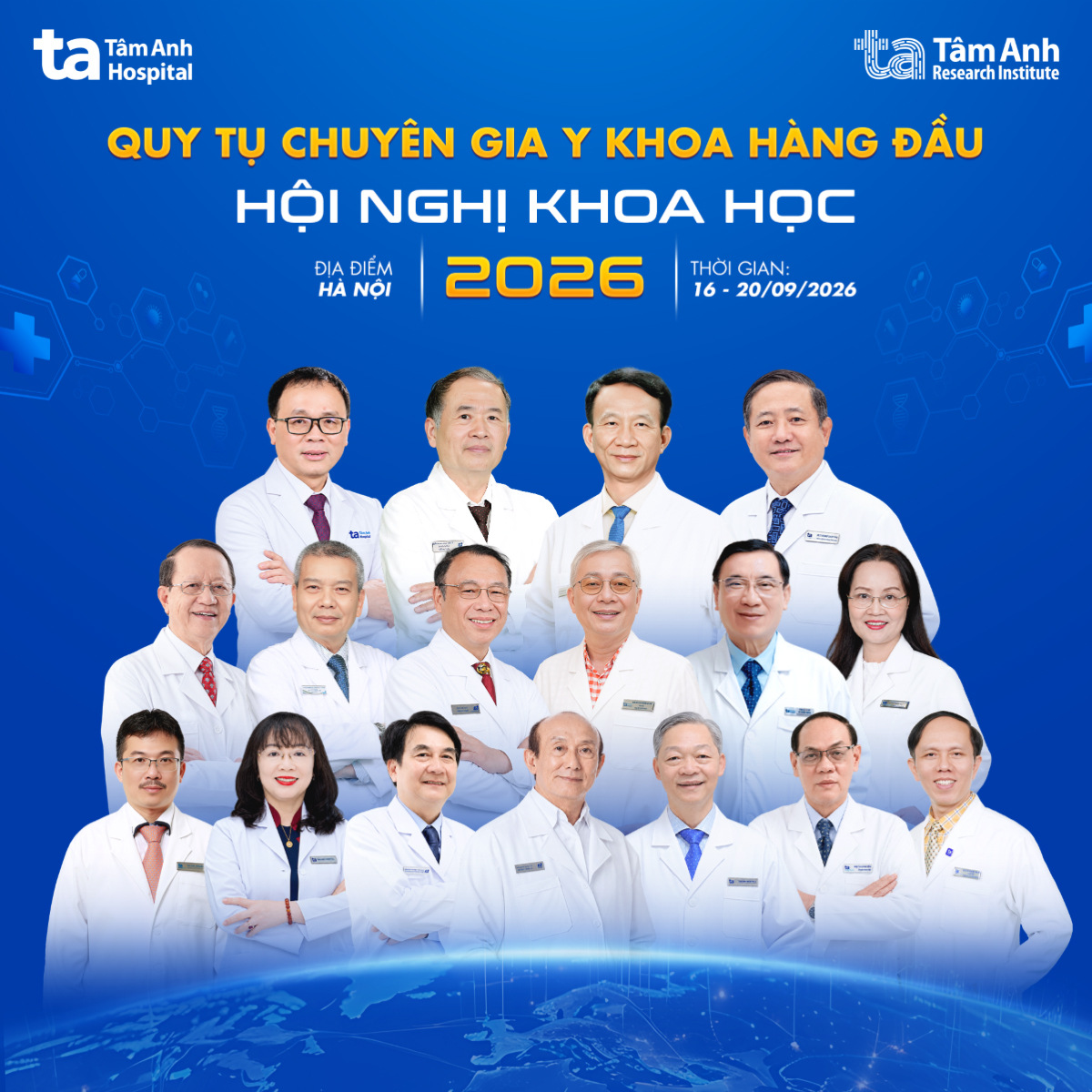 Hội nghị Khoa học thường niên 2026 Hệ thống BVĐK Tâm Anh quy tụ các giáo sư, tiến sĩ, bác sĩ đầu ngành trong nước và quốc tế, giữ vai trò chủ tọa, phản biện và báo cáo khoa học, diễn ra 16-20/9/2026 tại Hà Nội.