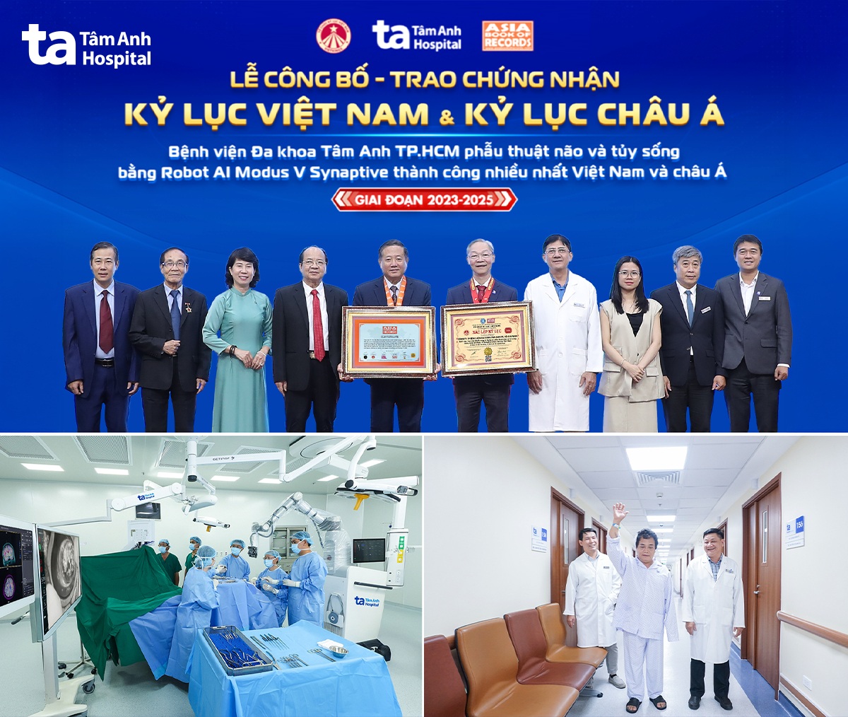 BVĐK Tâm Anh TP.HCM phẫu thuật não, cột sống và tủy sống bằng Robot AI Modus V Synaptive thành công nhiều nhất giai đoạn 2023-2025