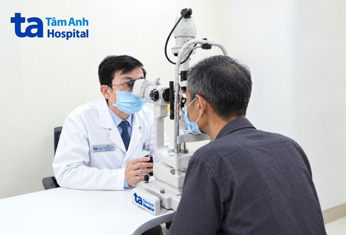 bác sĩ tùng soi sinh hiển vi kiểm tra cho người bệnh