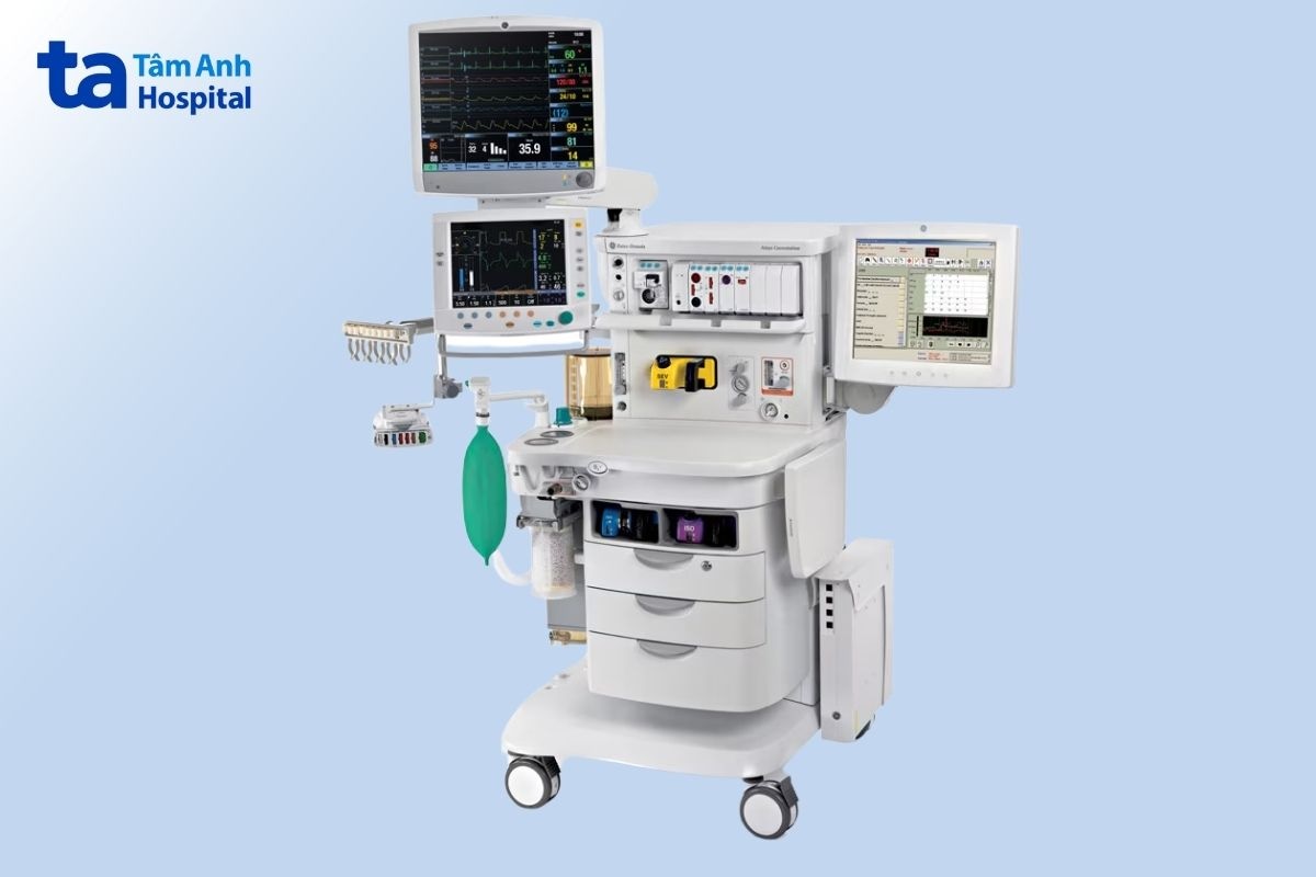 Máy gây mê kèm thở tích hợp màn hình theo dõi và bóng bóp